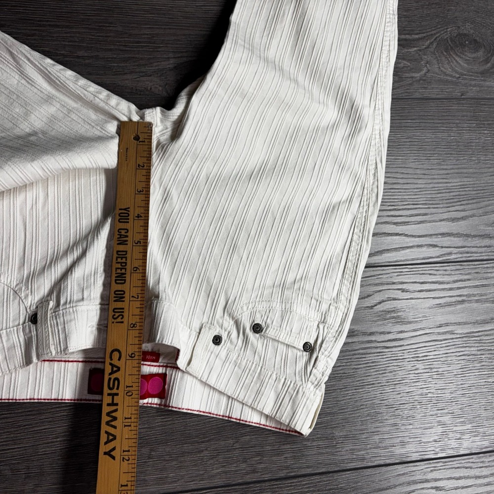 Vintage Y2K GLO White Textured Stripe Capri 30W Pants Mid Rise Cropped Trousers - Picture 8 of 9
